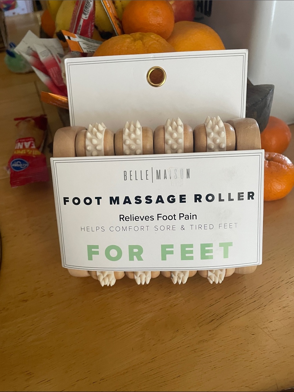 Belle Maison Beige Wooden Foot Massage Roller - Relieves Foot Pain